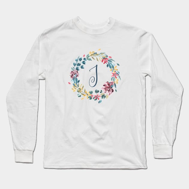 Floral Monogram J Colorful Full Blooms Long Sleeve T-Shirt by floralmonogram